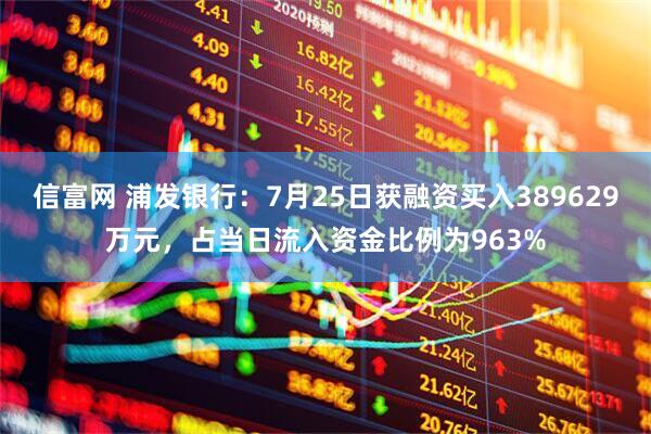 信富网 浦发银行：7月25日获融资买入389629万元，占当日流入资金比例为963%