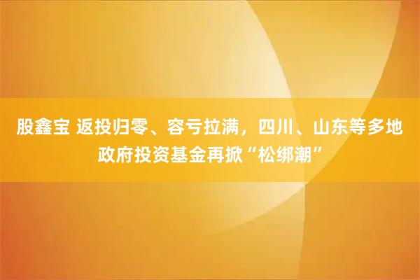 股鑫宝 返投归零、容亏拉满，四川、山东等多地政府投资基金再掀“松绑潮”